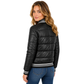 Back view of the Women's Genuine Leather Puffer Bomber Jacket Dolly Black with quilted leather panels and ribbed waistband.