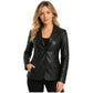 Women’s genuine leather semi-fitted two-button blazer Shirley Black front view