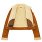 Interior view of Women's Genuine Sheepskin Aviator Jacket Nora Tan & White Pilot Coat featuring full shearling lining and TRICOGEAR branding