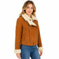 Three-quarter view of Women's Genuine Sheepskin Aviator Jacket Nora Tan & White Pilot Coat featuring genuine sheepskin leather and warm shearling trim