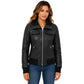 Women's Genuine Sheepskin RAF Aviator Jacket Elsie Black front view with ribbed collar and zip fastening