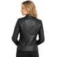 Women’s Julia black genuine leather zip-up jacket back view