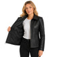 Women’s Julia black leather zip-up jacket open view showing interior lining
