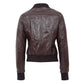 Back view of Women's Leather Classic Bomber Jacket Motto Brown featuring premium genuine leather and rib-knit waistband