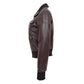Side profile of Women's Leather Classic Bomber Jacket Motto Brown showing tailored fit, rib-knit cuffs, and soft leather finish