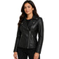 Women's Premium Leather Biker Jacket Lola Black front view in genuine leather