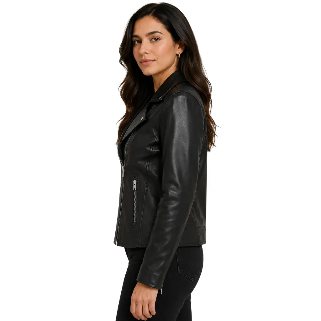Women's Premium Leather Biker Jacket Lola Black left side view