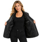 Women’s Shirley Black genuine leather blazer open front showing interior lining