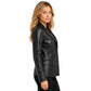 Side view of women’s Shirley Black genuine leather semi-fitted blazer