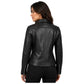 Back view of women's soft leather asymmetrical zip biker jacket Lola Black