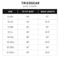 Size chart for women's soft leather asymmetrical zip biker jacket Lola Black with bust and back length measurements
