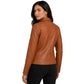 Back view of Women's Soft Leather Moto Biker Jacket in Lola Tan with clean tailored fit